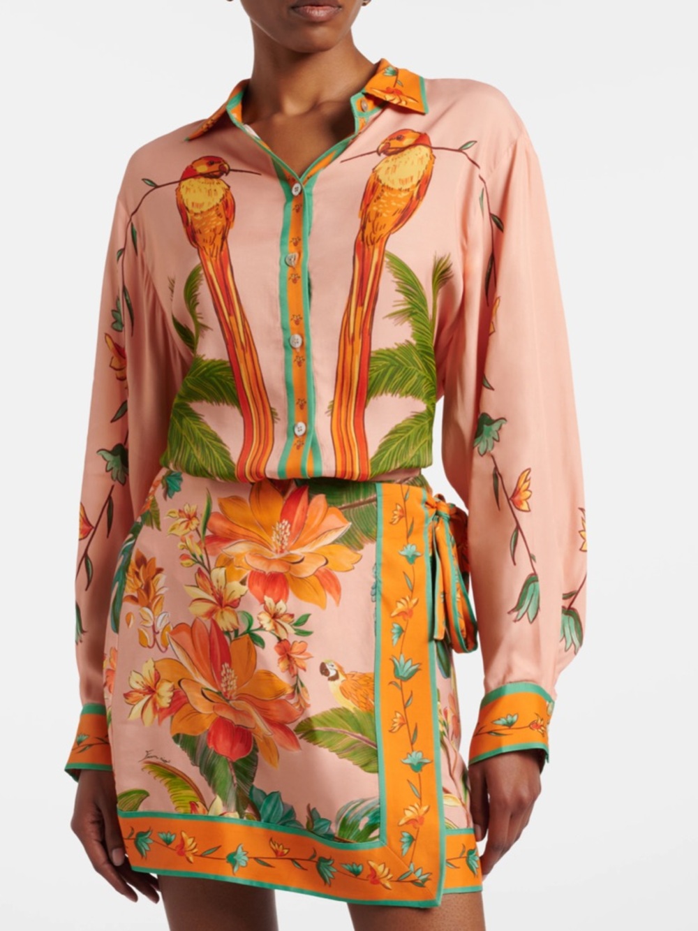 FARM Rio Birds Buttondown Shirt NEW Tropical Parrot-Print Shirt L